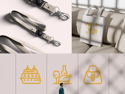 Luxury Icons clean design assets diamond download eklip studio gem icon design icon pack icon set icons illustration lanyard luxury tote bag yellow