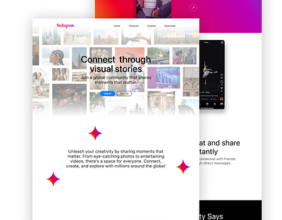 Instagram Landing Page branding design figma graphic design instagram landing page logo page reels story ui ux web webpage