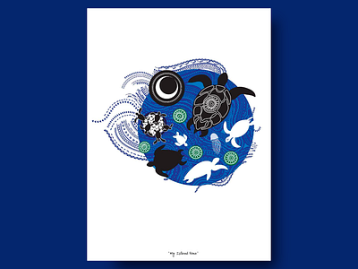 Ocean Life Poster Design aquatic animals aquatic theme biodiversity blue blue and white theme creative patterns creative poster environmental minimalistic poster nature nature focused ocean ocean harmony oceanic tones poster design sea creatures sea life design turtles underwater world water theme