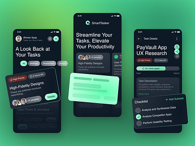 SmartTasker Mobile App - Task Management Redefined 🚀 creativeprocess dailytasks mobileappdesign productivityapp saasdesign taskmanagement taskmanagerapp tasktracker teamcollaboration