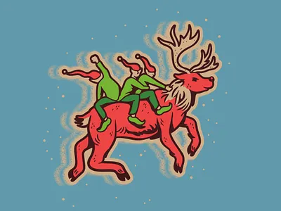 Reindeer ride design doodle elves illustration reindeer typography vector