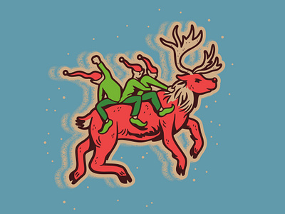 Reindeer ride design doodle elves illustration reindeer typography vector