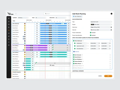 Concrete company CRM dashboard design - Project rotations. clean ui design construction industry create work plan crm design crm ui design dashboard design dashboard ui design edit mode edit window industrial design live time calendar management dashboard manager dashboard popup window project management project schedule team management work plan work planning work schedule