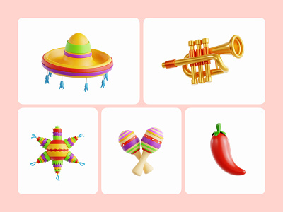 Cinco De Mayo 3D Icon Illustration 3d 3d icon chili cinco de mayo eklip studio icon pack icons illustration maracas mexican mexico rendering trumpet