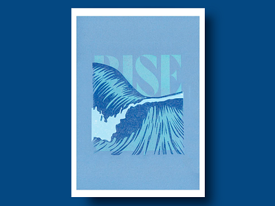 Rise with the Wave Poster blue tones bold typography calming aesthetic clean design creative typography environmental flow aesthetic minimalist poster modern design natural beauty nature design ocean ocean inspired ocean wave rise sea theme typography design water movement wave wave power