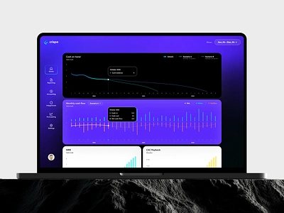 Accounting platform design - Dashboard accounting platform admin panel analytics dashboard b2b dashboard b2b design b2b saas ui b2b ui cards design crm dashboard financial platform financial ui fintech design forecasting key metrics line chart ui product design purple blur saas design side menu web3