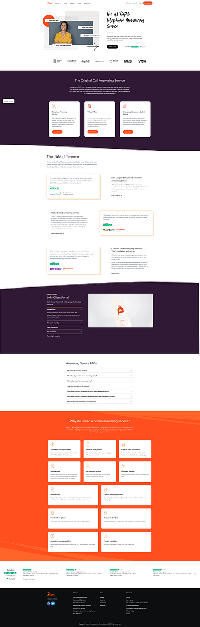 Jam - UK Telephone Answering Service custom website elementor wordpress