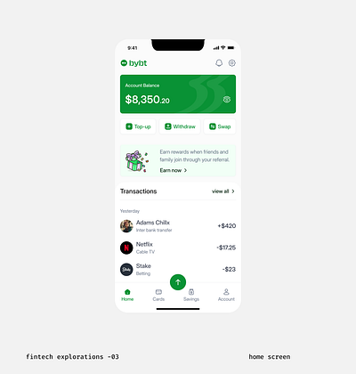 fintech explorations -03 app fintech homepage mobile product ui