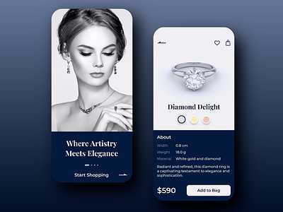 Jewelry App Design - Artistry Meets Elegance app app design app ui app ux design diamond ecommerce app ecommerce product page jewelry app mobile mobile app mobile ui mobile ux product selection shopping app ui ui design user interface ux ux design