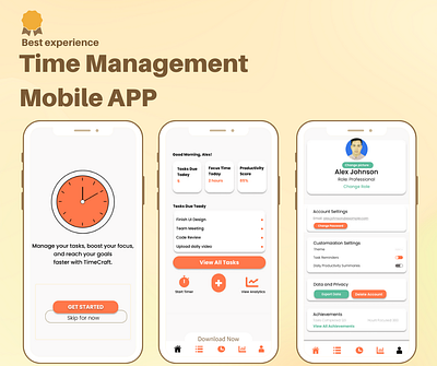 Time Management Mobile App app design app ui figma mobile app design mobile app ui ui ui ux design user experience web design website design