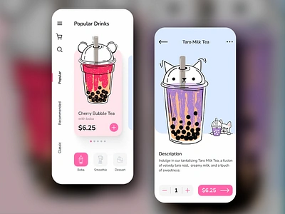 Bubble Tea App: Delightful Drink Selection adorable interface app app design app ux app ui bubble tea app cute design design drink app drink ordering app mobile mobile app mobile ui mobile ux playful design ui ui design user interface ux ux design