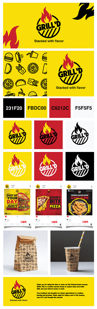 Grill'd Restaurant— Fictional Branding Concept branding design fast food graphic design logo restaurant social media