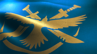 HWC '22 Eagle & Cobra Flags 2022 after effects branding broadcast design esports event first person shooters flag fluid gold halo infinite halo world championship hwc logo motion design pique streaming teal thread