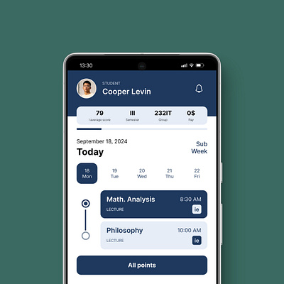 Academic Student App [UX/UI Design] academic admin app lesson mobile platform schedule student ui