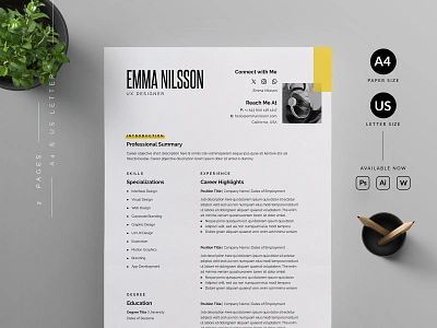 Resume/CV cover letter cv template design illustration professional resume ui us letter vector word