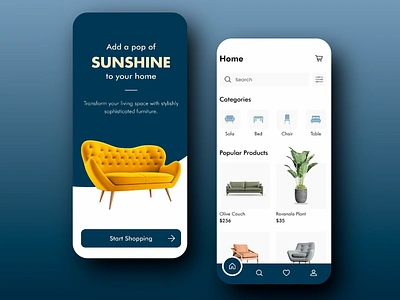 Sunshine Home Decor App app design app ui app ux design e commerce app elegant design furniture app home decor app home furnishings interior design mobiel app mobile mobile ui mobile ux online shopping shopping app ui ui design ux ux design