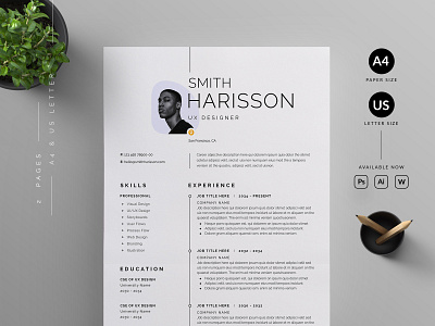 Resume/CV cover letter cv template design illustration professional resume ui us letter vector word