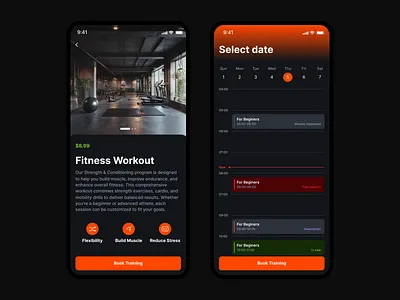 Fitness app calendar app calendar date fitness mobile orange picker ui ux workout