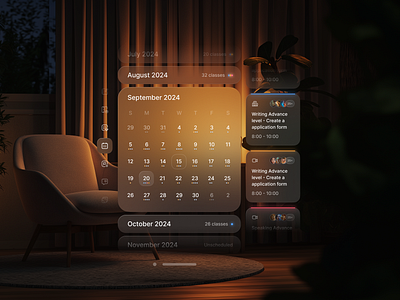 Apply Vision Calendar for educator apply vision pro ar ui design calendar class education glass glassmorphism schedule visionos vr design vr ui