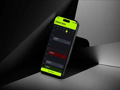 Detail of UI book training in workout app app calendat darkmode date design fitness green mobile selection ui ux workout