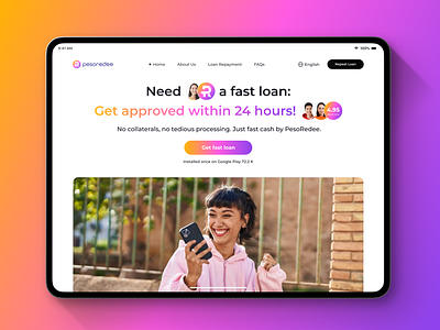 Hero Section for Online Microfinance Platform | Pesoredee clean design finance fintech first section hero hero section interface interface design loan loan platform microfinance product product design startup ui ux uxui web web design