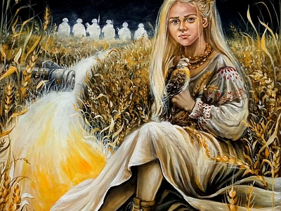 Original Painting - Ukrainian Woman in Wheat Field, War art design hand painted handmade paint painting people ukraine war woman