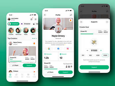 Creators Social Networking App app design app ui app ux community features creator economy creator network creator support design exclusive fan support mobile mobile app mobile ui reward system streaming app support system ui ui design ux ux design