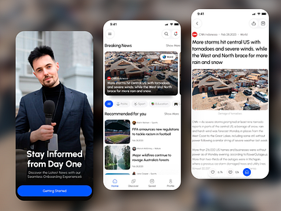 Breaking News App:Seamless Onboarding Experience app app design app ui app ux breaking news design headlines informative design mobile ui mobile ux news access news app news delivery news presentation news reader onboarding experience ui ui design ux ux design