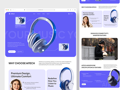 AiTech - Product Landing Page colorfull ecommerce headphone illustration inspiration landing page marketplace product ui ui design uiux ux website