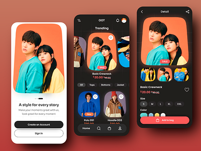 OOT Fashion App : Your Style, Your Story app app design app ui app ux branding buy clothing design ecommerce marketplace mobile mobile ui mobile ux online shopping online store style ui ui design ux uxui