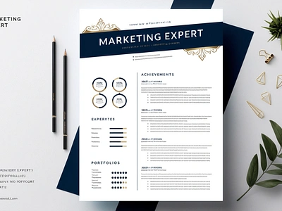 Stylish CV Resume for Marketing Experts font sans serif graphic design print tempates vector