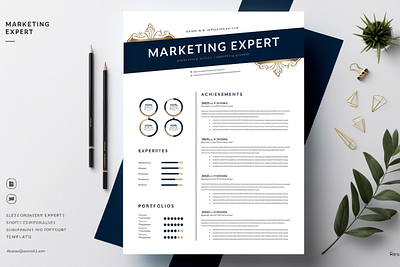 Stylish CV Resume for Marketing Experts font sans serif graphic design print tempates vector