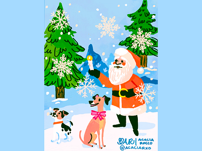 Santa & Pups acacia rocco christmas card cute holiday illustration santa