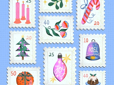 Christmas Stamps art licensing illustration procreate surface design