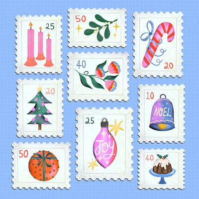 Christmas Stamps art licensing illustration procreate surface design