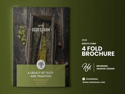 4 FOLD BROCHURE FOR GEDO'S FARM OLIVE OIL 4 fold branding brochure brochure design corporate identity graphic design olive oil olive oil design olive oil packaging packaging design