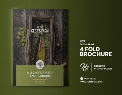 4 FOLD BROCHURE FOR GEDO'S FARM OLIVE OIL 4 fold branding brochure brochure design corporate identity graphic design olive oil olive oil design olive oil packaging packaging design