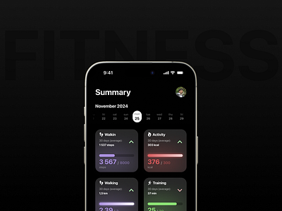 Fitness app concept app clean concept dashboard feedback fitness flat design glassmorphism gradient green grid ios iphone mobile mobile app purple red tiles ui view