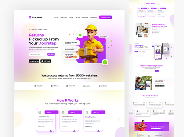 Return Picked Up Delivery Website Design app design dashboard design design figma design figma website illustration landing page design ui ui design ui ux design