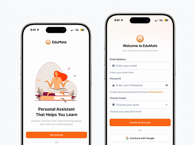 Onboarding Animation 🎴 anim app branding clean design education graphic design illustration login logo lottie motion motion graphics onboarding orange register signin signup ui white