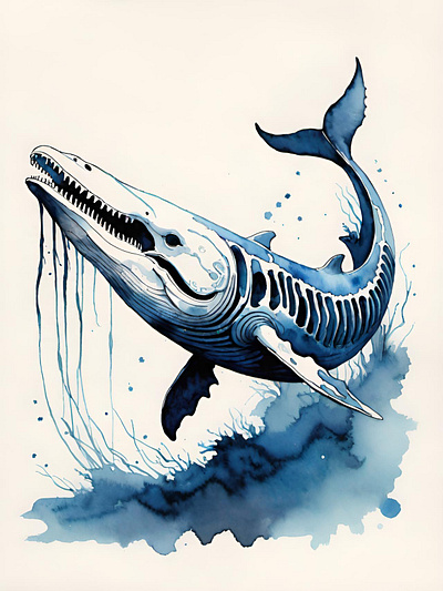 Japanese yokai whale, Bake-Kujira. art ghost japan japanese japanese art japanese culture sea monster skeleton watercolor whale yokai