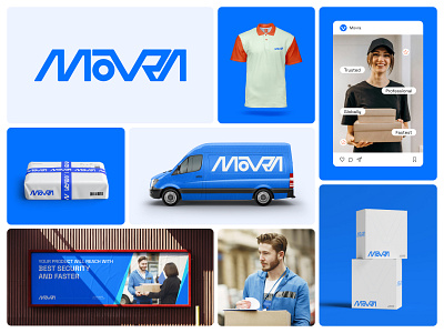 MOVRA - Delivery, Logistic Service Logo & Branding abedin joy brand guidelines brand identity branding cargo courier delivery delivery branding delivery logo ecommerce graphic design logistic company logistic service logistics logo design parcel shipment shipping transport transportation