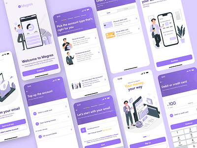 Megres Mobile App Design Concept app bank branding design figma fintech graphic design mobile app ui ux uxui design