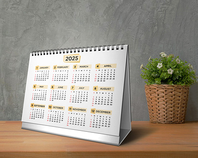 New Year 2025 Desk Calendar Landscape annual branding calendar 2025 colorful calendar corporate date desk calendar february graphic design january july planner print single page stationery template vector