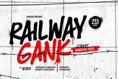 Railway Gank - Street Marker Font brush brush font font fonts graffiti graffiti brush graffiti font handdrawn handwriting rebel rebel font rough street street font tag font tagging typeface urban font wall tag