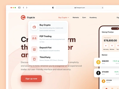 Crypt.io - Buy Crypto Dropdown crypto design dropdown landing page navbar salung spark pixel ui ui design ui ux website