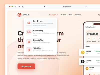 Crypt.io - Buy Crypto Dropdown crypto design dropdown landing page navbar salung spark pixel ui ui design ui ux website