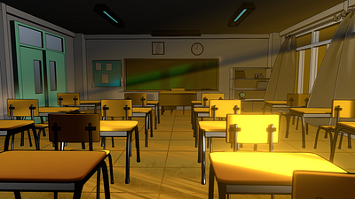 Childhood Nostalgia Classroom Toon 3d animation blender classroom graphic design japanese toonshader