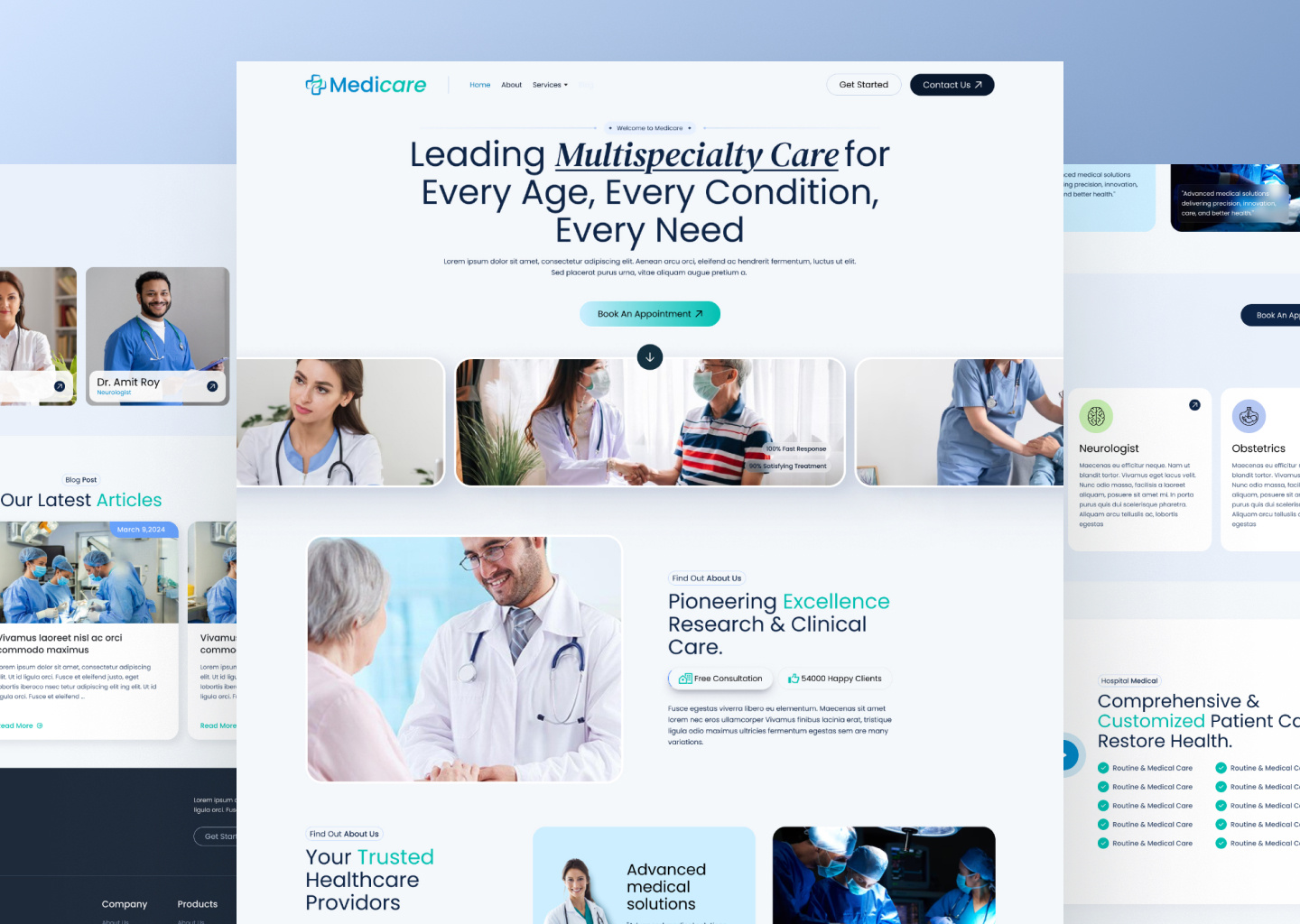 Medical Solution Website for Multispecility Hospital design medical minimalistic ui