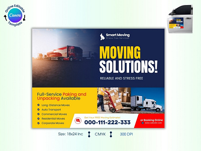 Moving Solutions Car Magnet Canva Template graphic design move service car magnet